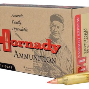 Home Hornady Varmint Express 22-250 Remington Ammo 55 Grain Hornady V-Max Polymer Tip Box of 1000