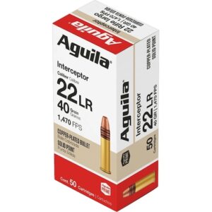 Aguila Interceptor 22LR Ammo 40 Grain Plated Round Nose Of 5000 Rounds