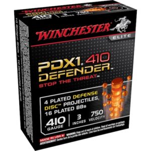 Winchester PDX1 Defender Ammunition 410 Bore 3″ 4 Disks over 1/3 oz BB Shot Box of 100